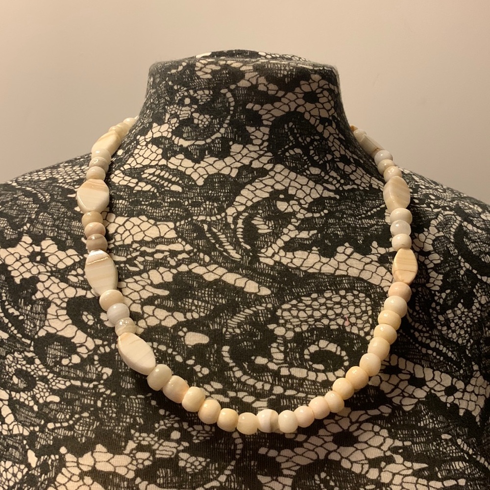Natural Smooth Round & Flat Oval Stones 24” Necklace approx 4 ounces